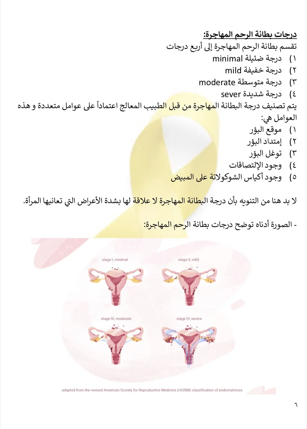 درجات بطانة الرحم المهاجرة